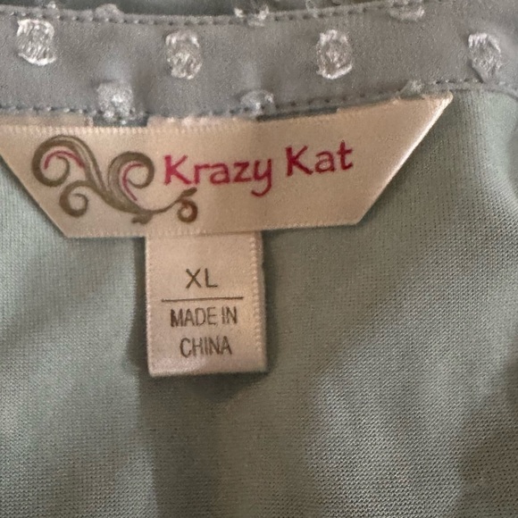 Krazy Kat Mint Green Embroidered Lace Button down Blouse sheer Sleeves size XL - Picture 8 of 10